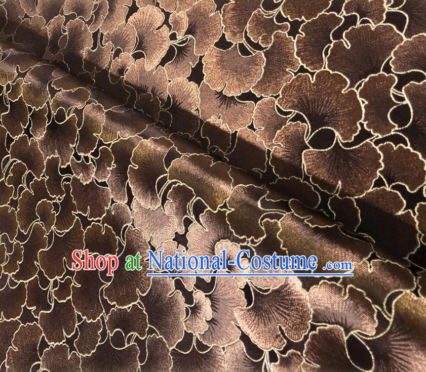 Asian Chinese Traditional Ginkgo Leaf Pattern Design Brown Brocade Fabric Silk Tang Suit Tapestry Material