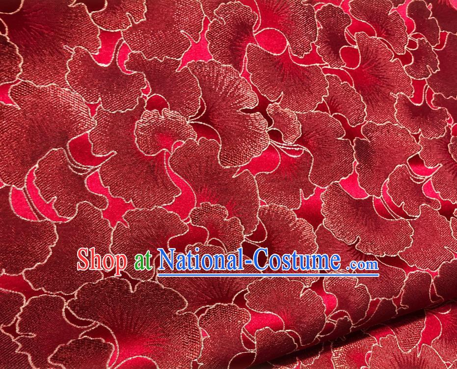 Asian Chinese Traditional Ginkgo Leaf Pattern Design Red Brocade Fabric Silk Tang Suit Tapestry Material