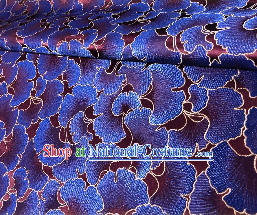 Asian Chinese Traditional Blue Ginkgo Leaf Pattern Design Wine Red Brocade Fabric Silk Tang Suit Tapestry Material