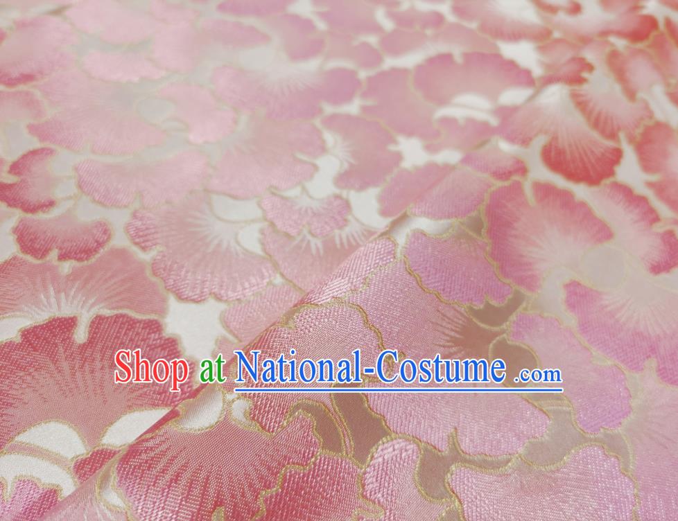 Asian Chinese Traditional Pink Ginkgo Leaf Pattern Design White Brocade Fabric Silk Tang Suit Tapestry Material