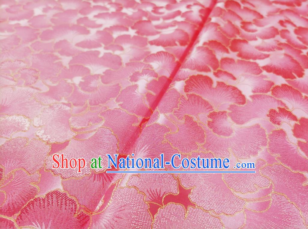 Asian Chinese Traditional Ginkgo Leaf Pattern Design Pink Brocade Fabric Silk Tang Suit Tapestry Material