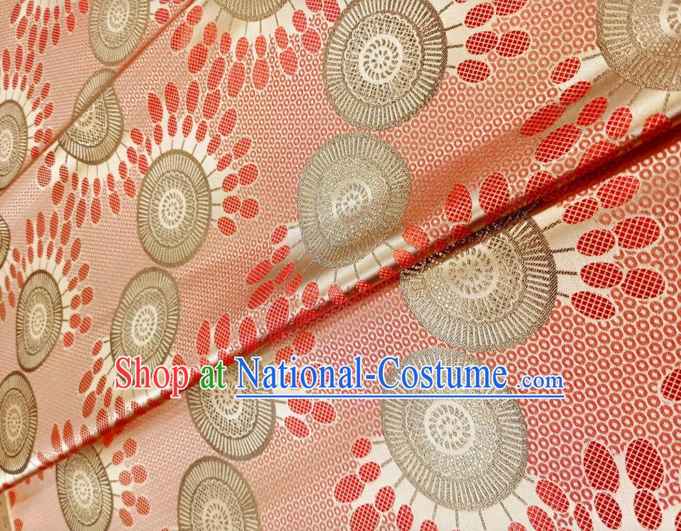 Asian Chinese Traditional Wheel Flower Pattern Design Pink Golden Brocade Fabric Silk Tapestry Mongolian Robe Material