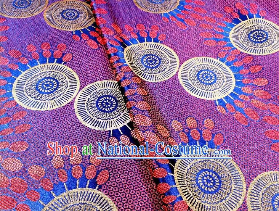 Asian Chinese Traditional Wheel Flower Pattern Design Royalblue Brocade Fabric Silk Tapestry Mongolian Robe Material