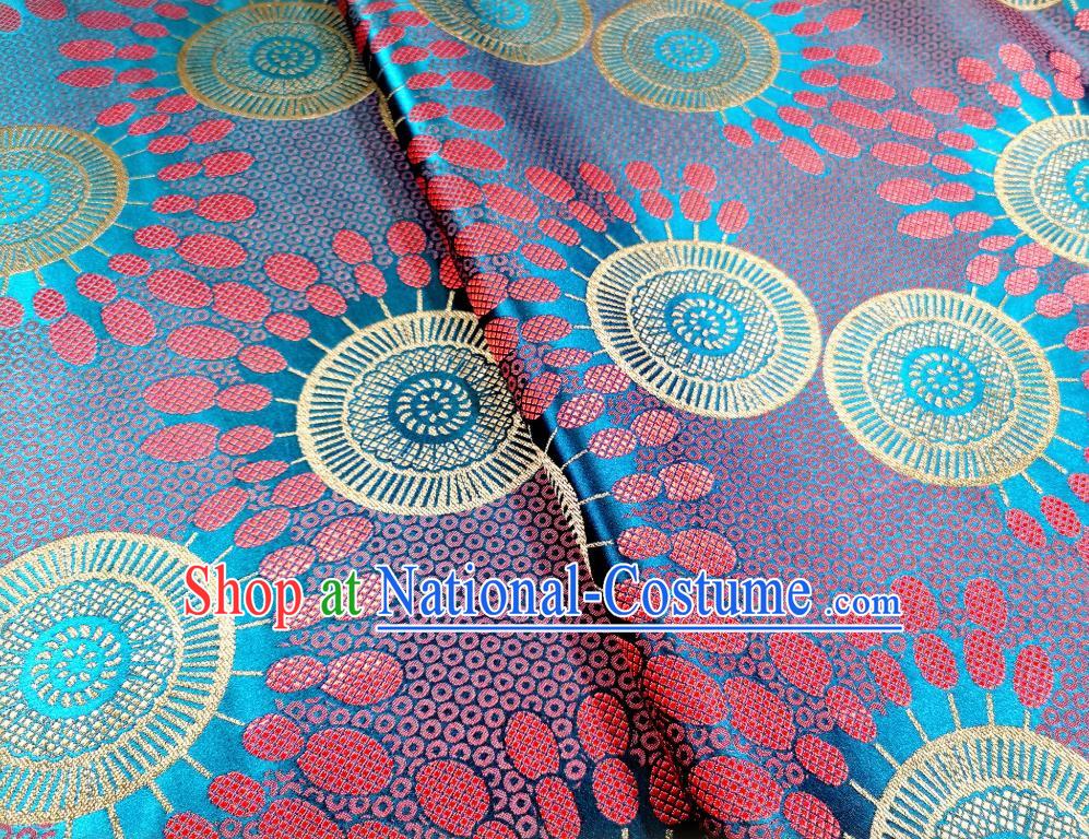 Asian Chinese Traditional Wheel Flower Pattern Design Lake Blue Brocade Fabric Silk Tapestry Mongolian Robe Material