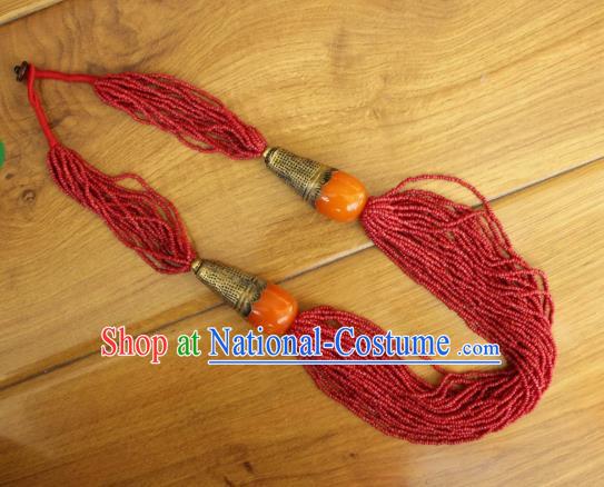 Chinese Traditional Tibetan Nationality Beeswax Jewelry Accessories Decoration Zang Ethnic Handmade Red Beads Necklace Pendant for Women