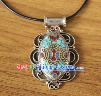 Chinese Traditional Tibetan Nationality Retro Necklet Pendant Decoration Zang Ethnic Handmade Necklace Jewelry Accessories for Women