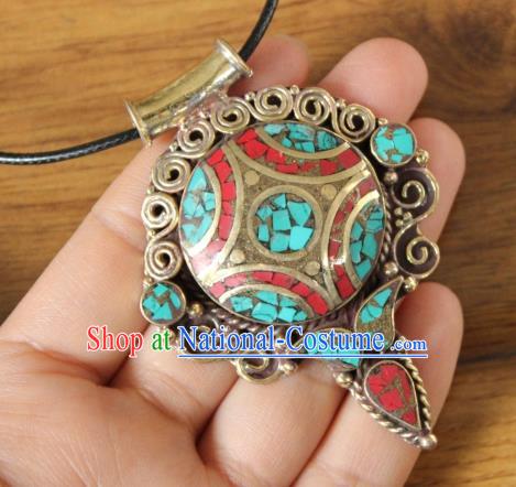 Chinese Traditional Tibetan Nationality Necklet Pendant Decoration Zang Ethnic Handmade Necklace Jewelry Accessories for Women