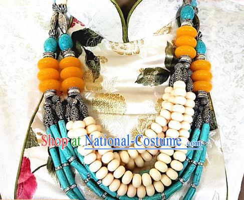 Chinese Traditional Mongolian Nationality Necklet Decoration Moggol Ethnic Handmade Folk Dance Necklace Jewelry Accessories for Women