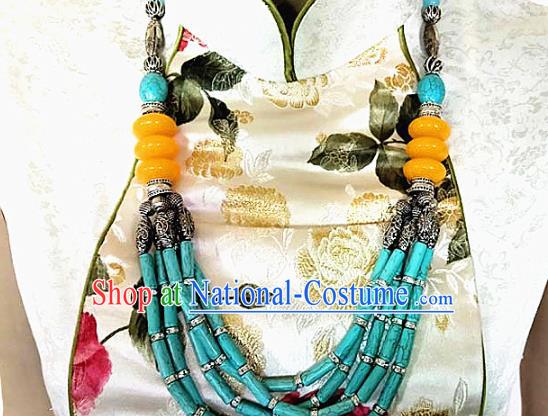 Chinese Traditional Zang Nationality Folk Dance Necklet Decoration Tibetan Ethnic Handmade Kallaite Beads Necklace Jewelry Accessories for Women