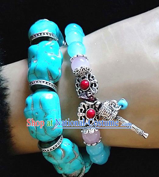 Chinese Traditional Tibetan Nationality Blue Stone Bracelet Accessories Decoration Handmade Zang Ethnic Bangle for Women