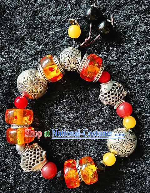 Chinese Traditional Tibetan Nationality Chrysophoron Beads Bracelet Accessories Decoration Handmade Zang Ethnic Bangle for Women