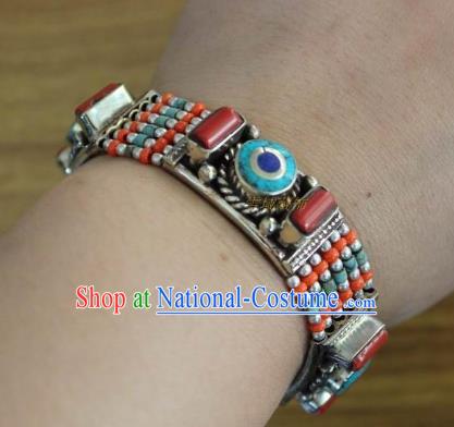 Chinese Traditional Tibetan Nationality Corallite Bracelet Jewelry Accessories Decoration Handmade Zang Ethnic Bangle for Women