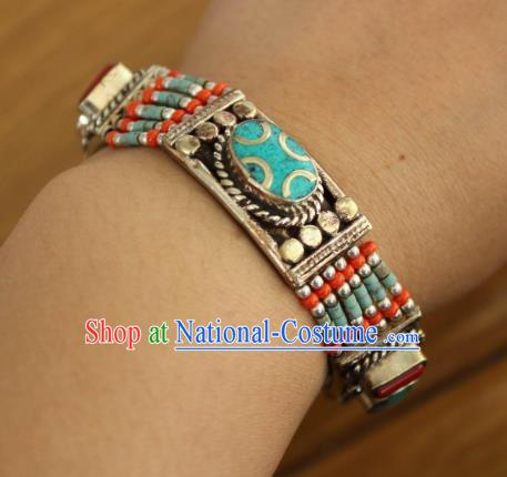 Chinese Traditional Tibetan Nationality Court Silver Bracelet Jewelry Accessories Decoration Zang Ethnic Handmade Bangle for Women