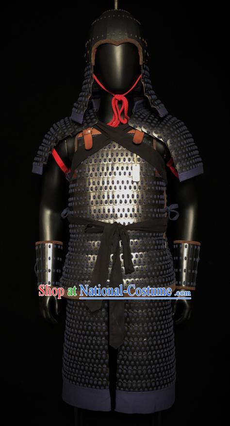 Traditional Chinese Tang Dynasty General Iron Body Armor and Helmet Ancient Warrior Costumes for Men