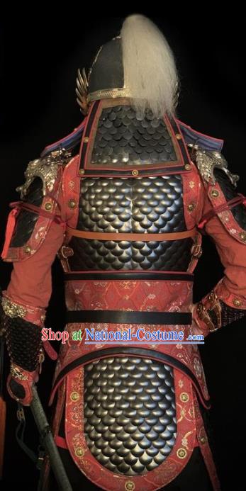 Traditional Chinese Han Dynasty General Body Armor Ancient Warrior Military Officer Costumes and Helmet for Men