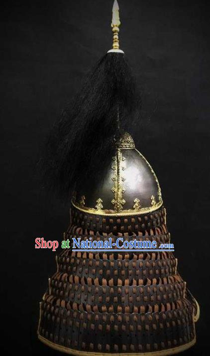 Traditional Chinese Ming Dynasty General Iron Hat Headpiece Ancient Military Officer Cavalry Helmet for Men