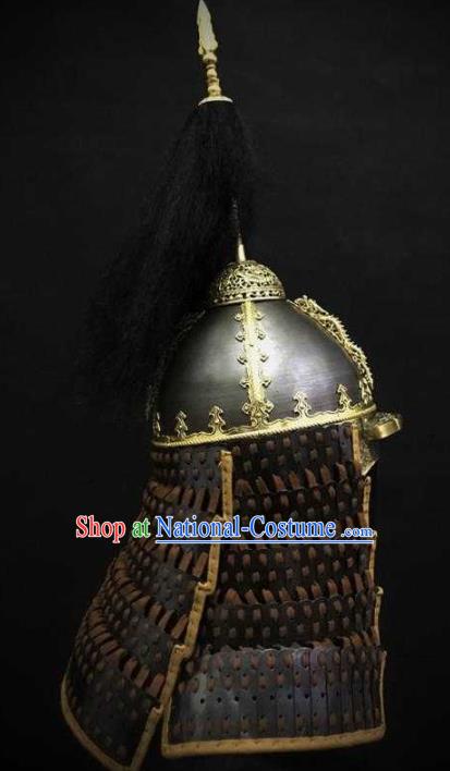 Traditional Chinese Ming Dynasty General Iron Hat Headpiece Ancient Military Officer Cavalry Helmet for Men