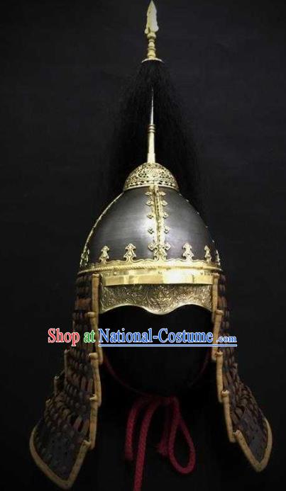 Traditional Chinese Ming Dynasty General Iron Hat Headpiece Ancient Military Officer Cavalry Helmet for Men