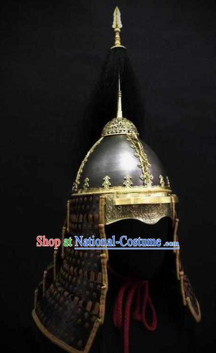 Traditional Chinese Ming Dynasty General Iron Hat Headpiece Ancient Military Officer Cavalry Helmet for Men