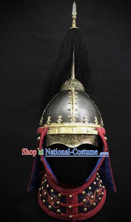 Traditional Chinese Ming Dynasty General Armet Iron Hat Headpiece Ancient Military Officer Cavalry Helmet for Men