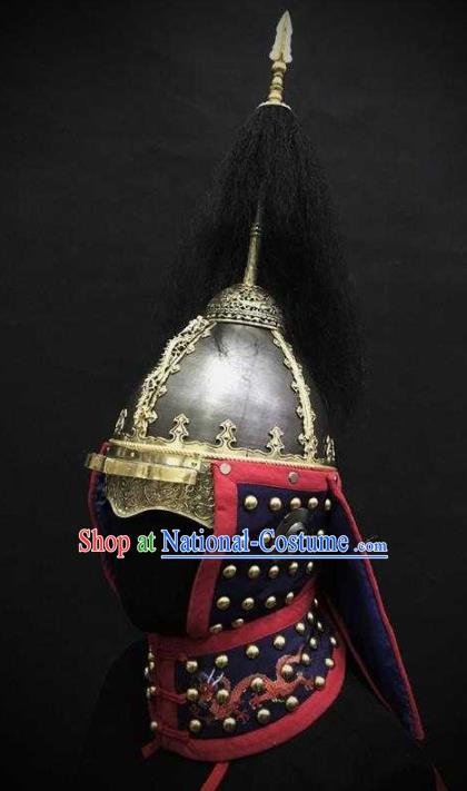 Traditional Chinese Ming Dynasty General Armet Iron Hat Headpiece Ancient Military Officer Cavalry Helmet for Men