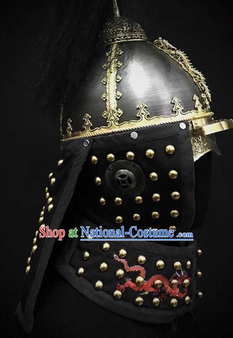 Traditional Chinese Ming Dynasty General Armet Iron Hat Headpiece Ancient Military Officer Cavalry Helmet for Men