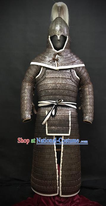 Traditional Chinese Song Dynasty Western Xia Regime General Body Armor Ancient Military Officer Cavalry Costumes and Helmet Full Set