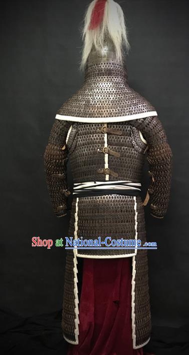 Traditional Chinese Song Dynasty Western Xia Regime General Body Armor Ancient Military Officer Cavalry Costumes and Helmet Full Set