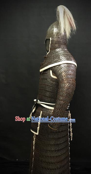 Traditional Chinese Song Dynasty Western Xia Regime General Body Armor Ancient Military Officer Cavalry Costumes and Helmet Full Set