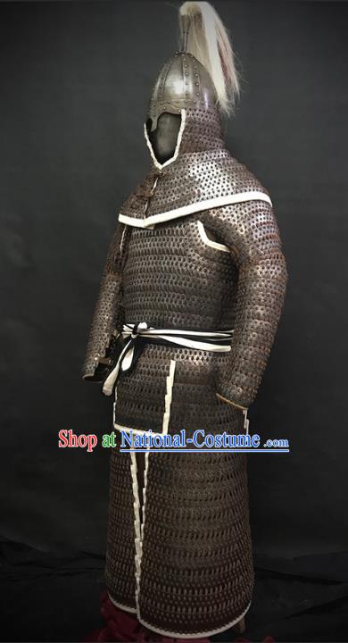 Traditional Chinese Song Dynasty Western Xia Regime General Body Armor Ancient Military Officer Cavalry Costumes and Helmet Full Set