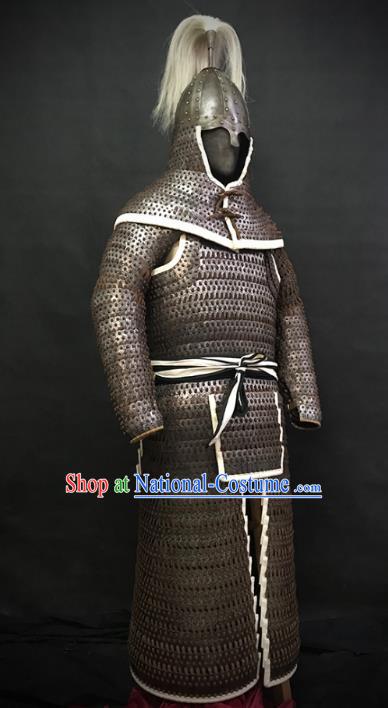 Traditional Chinese Song Dynasty Western Xia Regime General Body Armor Ancient Military Officer Cavalry Costumes and Helmet Full Set