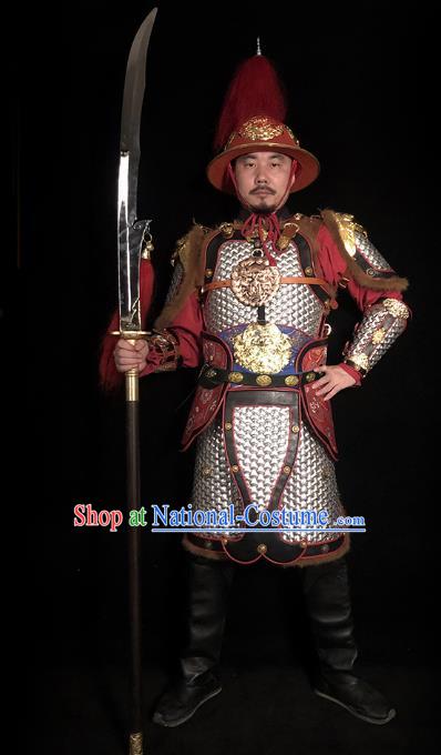 Traditional Chinese Song Dynasty General Argent Body Armor Ancient Cavalry Warrior Costumes and Helmet Full Set