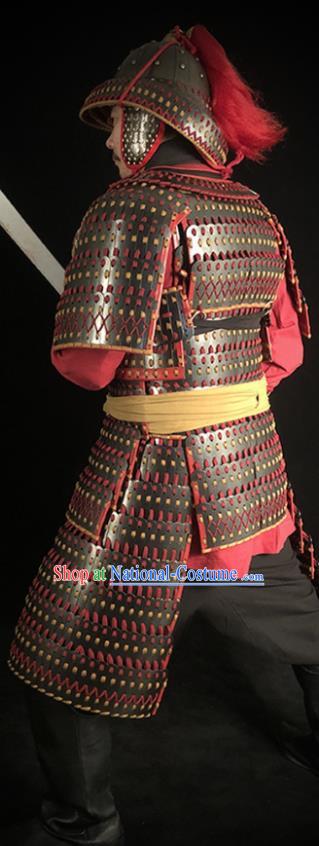 Traditional Chinese Song Dynasty Warrior Body Armor Ancient Infantry General Iron Costumes and Helmet Full Set