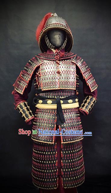 Traditional Chinese Song Dynasty Warrior Body Armor Ancient Infantry General Iron Costumes and Helmet Full Set