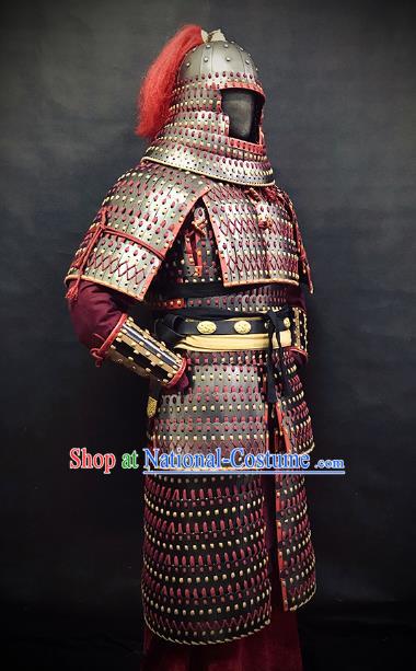 Traditional Chinese Song Dynasty Warrior Body Armor Ancient Infantry General Iron Costumes and Helmet Full Set