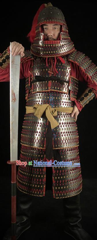 Traditional Chinese Song Dynasty Warrior Body Armor Ancient Infantry General Iron Costumes and Helmet Full Set