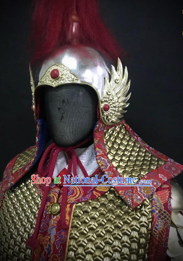 Traditional Chinese Ming Dynasty Imperial Guard Body Armor Outfits Ancient Infantry General Iron Costumes and Helmet Full Set