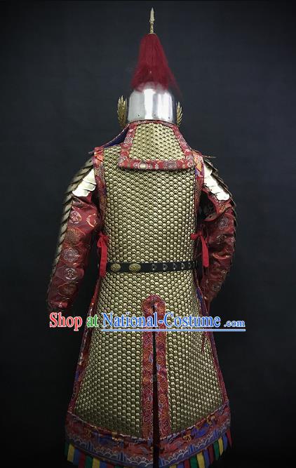 Traditional Chinese Ming Dynasty Imperial Guard Body Armor Outfits Ancient Infantry General Iron Costumes and Helmet Full Set