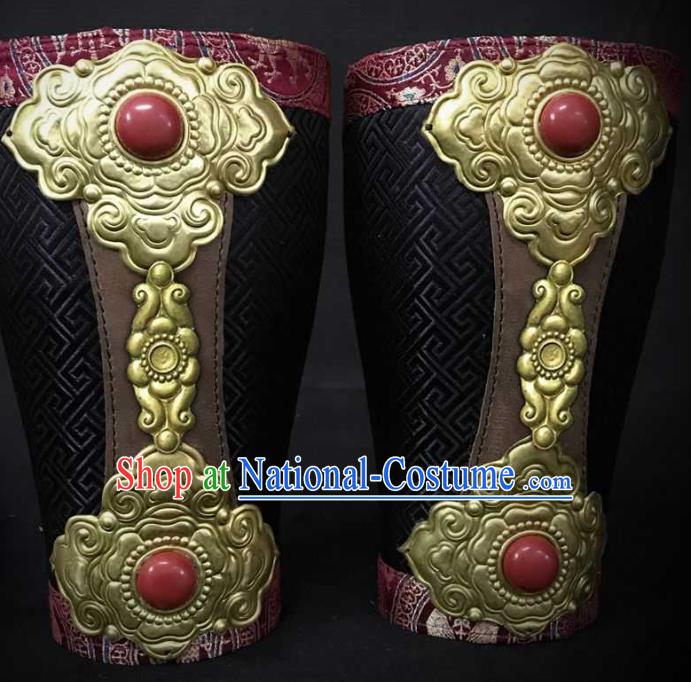 Traditional Chinese Song Dynasty Warrior Black Brocade Wrist Guard Wristband Armor Ancient Soldier Leather Wristlets for Men