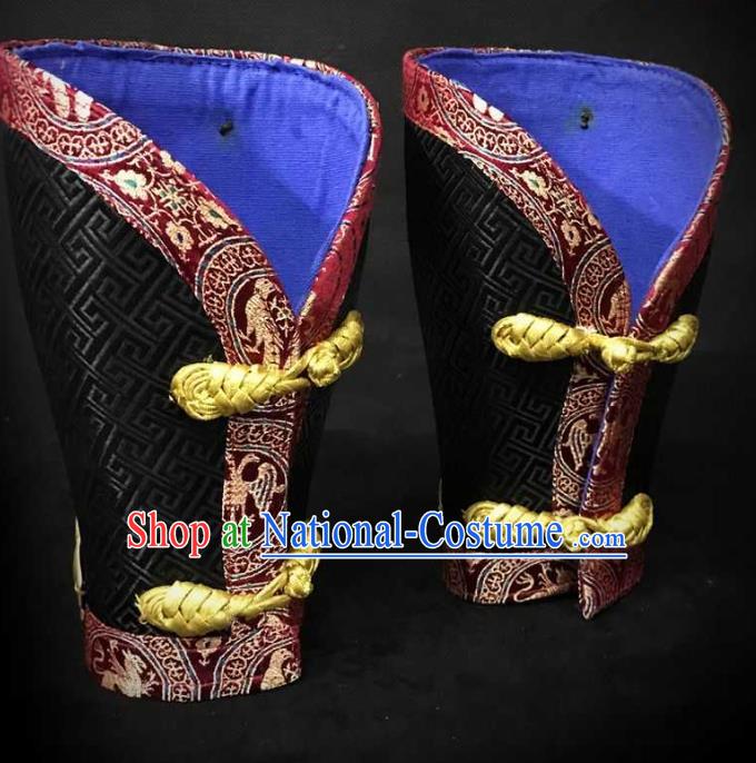 Traditional Chinese Song Dynasty Warrior Black Brocade Wrist Guard Wristband Armor Ancient Soldier Leather Wristlets for Men