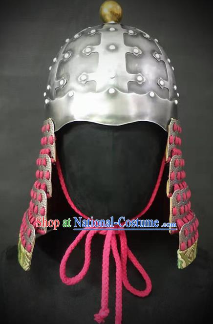 Traditional Chinese Tang Dynasty General Armor Hat Headpiece Ancient Soldier Warrior Iron Helmet for Men