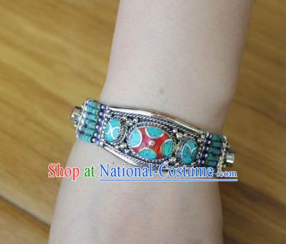 Chinese Traditional Tibetan Nationality Copper Bracelet Jewelry Accessories Decoration Handmade Zang Ethnic Silver Bangle for Women