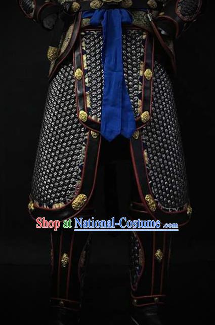 Traditional Chinese Ming Dynasty Soldier Body Armor Outfits Ancient Infantry General Copper Costumes and Helmet Full Set