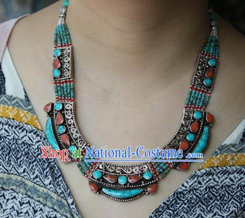 Chinese Traditional Tibetan Nationality Red Stone Necklet Pendant Decoration Zang Ethnic Handmade Kallaite Necklace Jewelry Accessories for Women