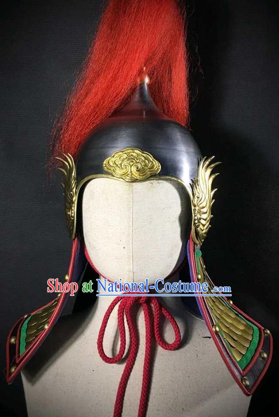 Traditional Chinese Ming Dynasty General Armor Hat Headpiece Ancient Soldier Warrior Armet Iron Phoenix Wings Helmet for Men