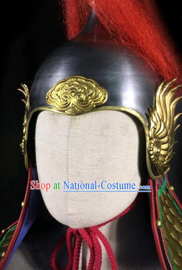 Traditional Chinese Ming Dynasty General Armor Hat Headpiece Ancient Soldier Warrior Armet Iron Phoenix Wings Helmet for Men