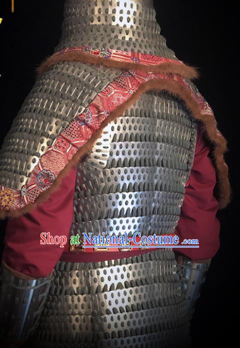 Traditional Chinese Song Dynasty Military Officer Body Armor Outfits Ancient Film Liao State General Iron Costumes and Helmet Full Set