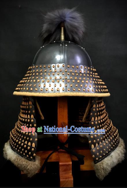 Traditional Chinese Song Dynasty General Armor Hat Headpiece Ancient Film Jin State Soldier Warrior Armet Iron Helmet for Men