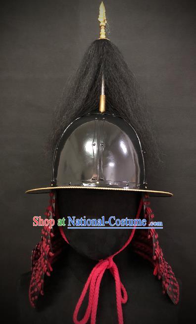 Traditional Chinese Ming Dynasty General Armor Hat Headpiece Ancient Film Soldier Warrior Armet Iron Helmet for Men