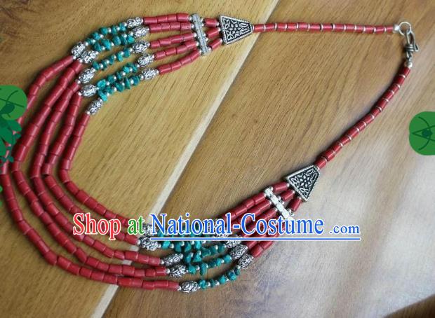 Chinese Traditional Tibetan Nationality Kallaite Beads Necklet Pendant Decoration Zang Ethnic Handmade Necklace Jewelry Accessories for Women